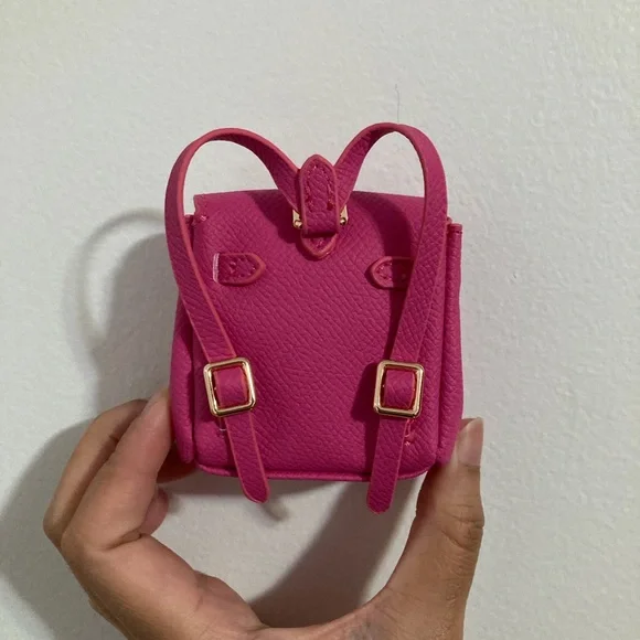 Mini Hot Pink with Gold Hardware Turnlock Backpack Bag Charm Keychain Two Strap - Picture 2 of 6